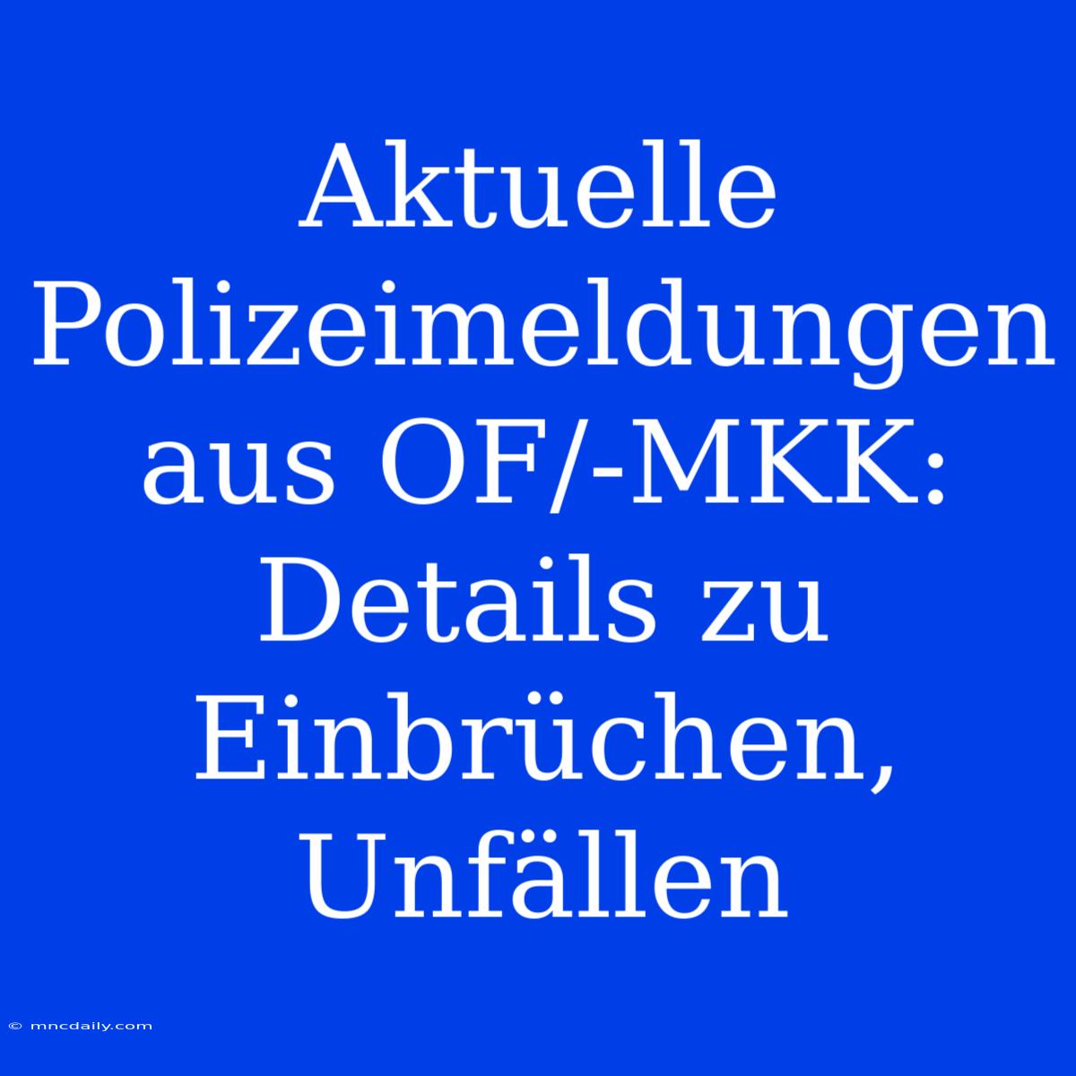 Aktuelle Polizeimeldungen Aus OF/-MKK: Details Zu Einbrüchen, Unfällen