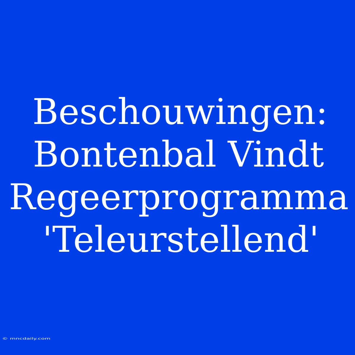 Beschouwingen: Bontenbal Vindt Regeerprogramma 'Teleurstellend'