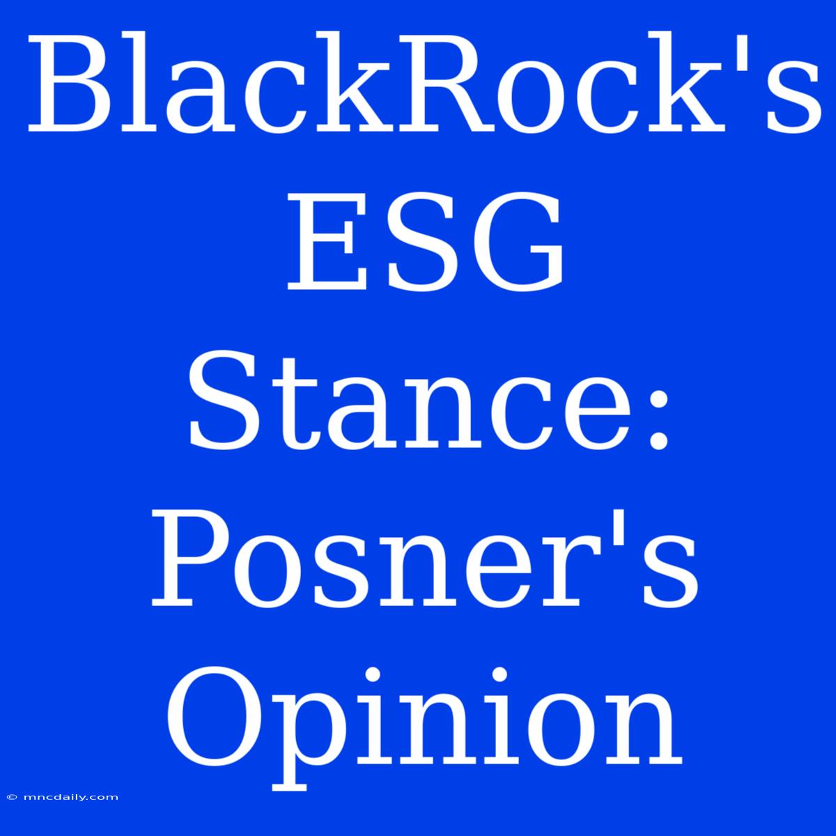 BlackRock's ESG Stance: Posner's Opinion