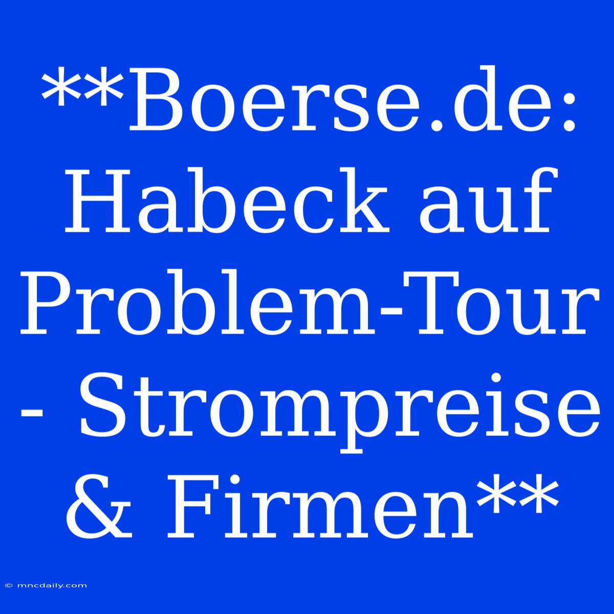 **Boerse.de: Habeck Auf Problem-Tour - Strompreise & Firmen**