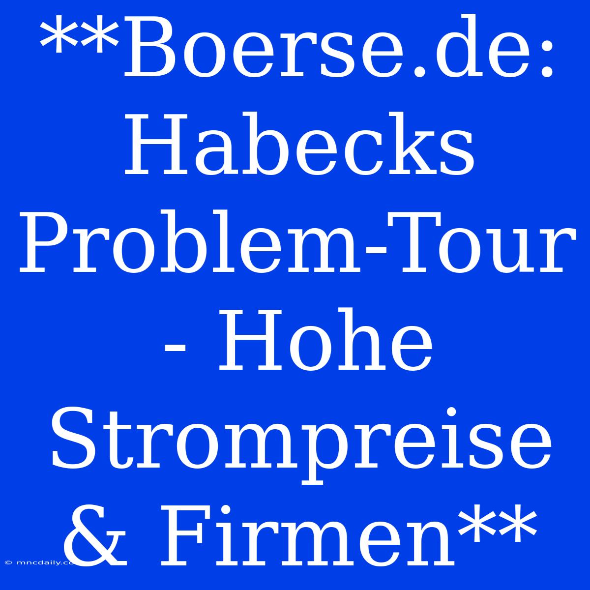 **Boerse.de: Habecks Problem-Tour - Hohe Strompreise & Firmen** 