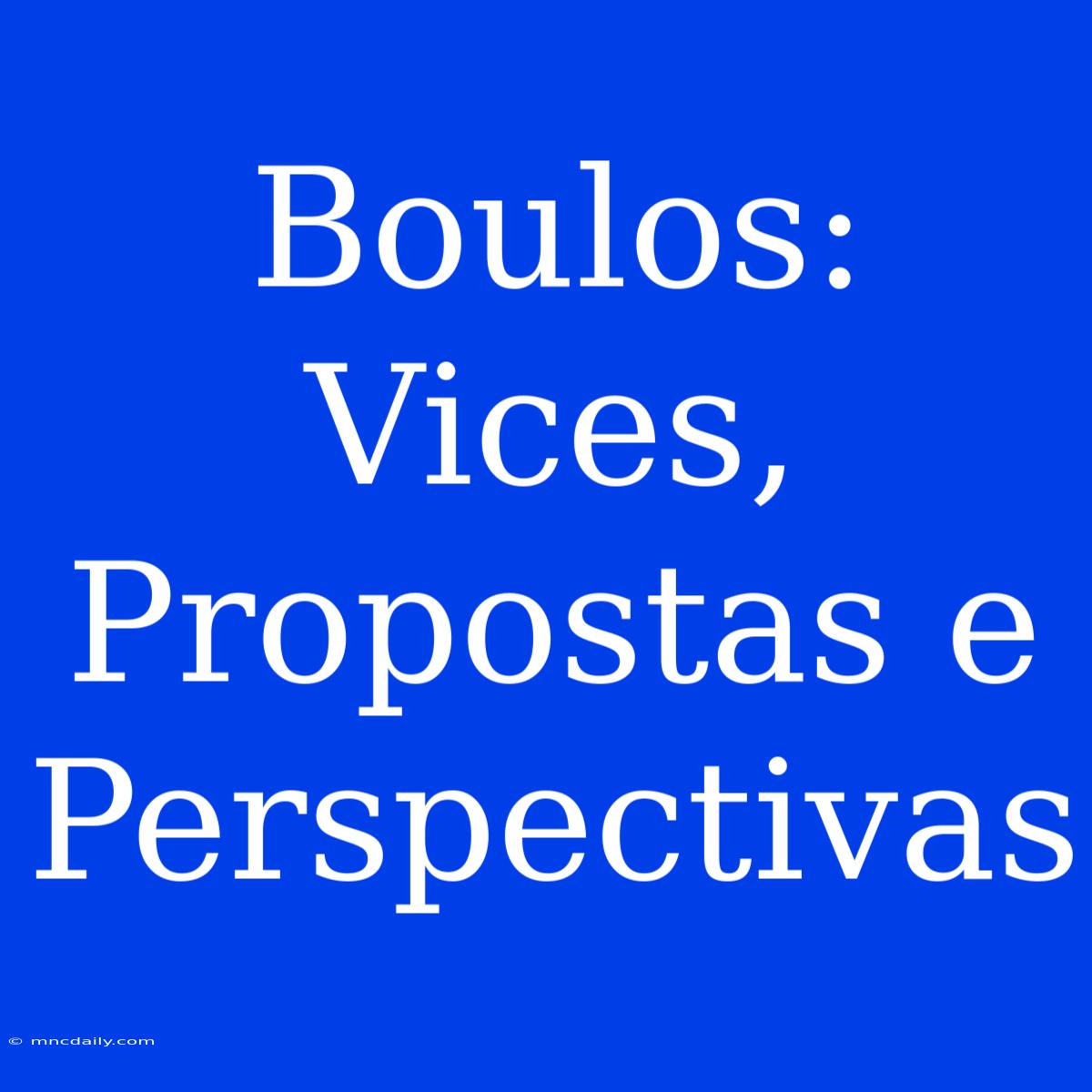 Boulos: Vices, Propostas E Perspectivas