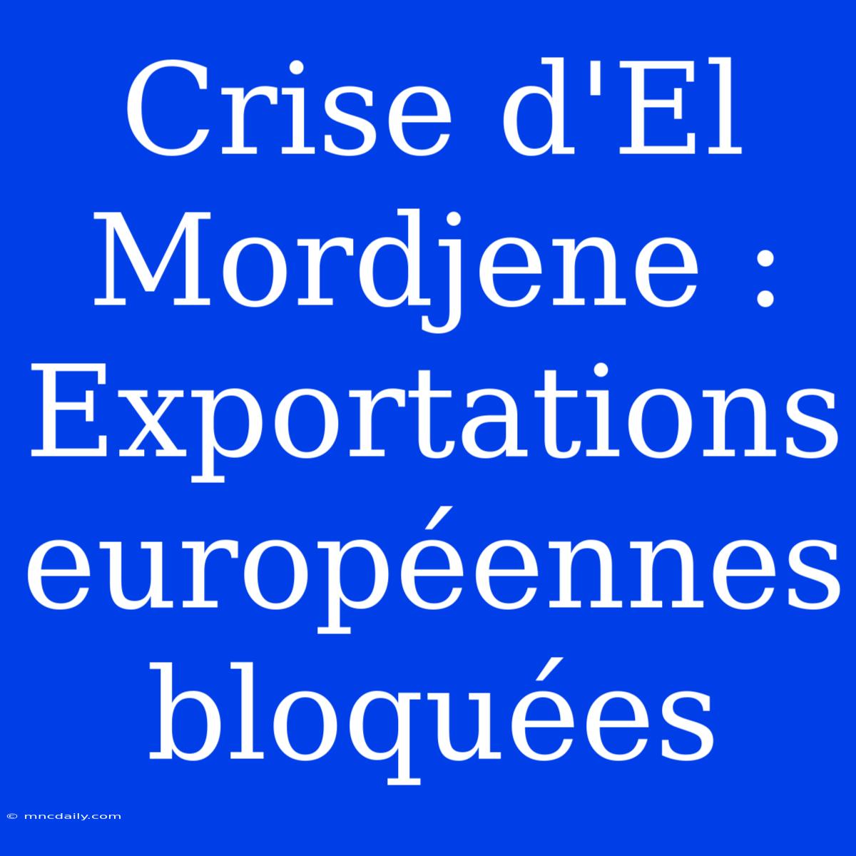 Crise D'El Mordjene : Exportations Européennes Bloquées