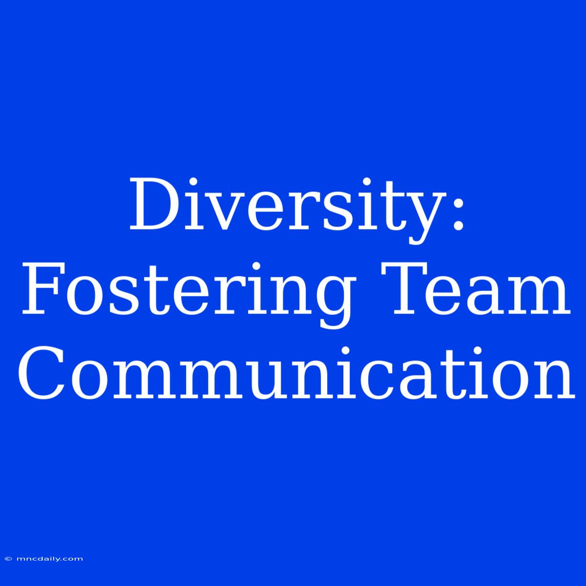 Diversity: Fostering Team Communication