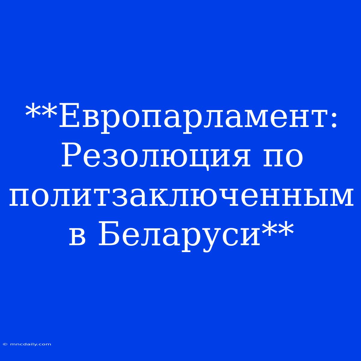 **Европарламент: Резолюция По Политзаключенным В Беларуси**