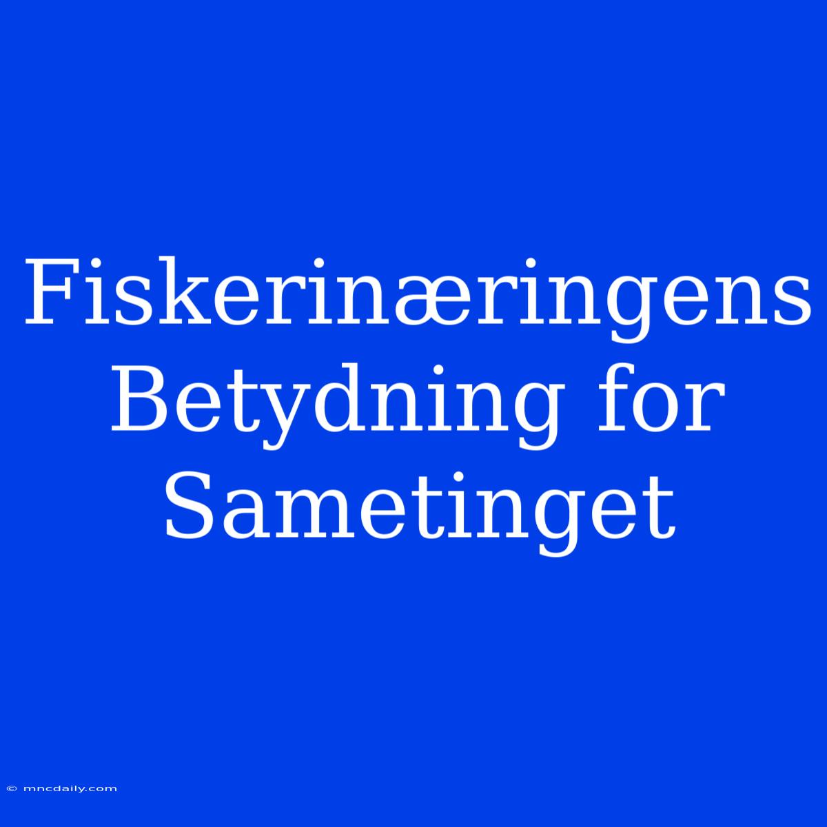 Fiskerinæringens Betydning For Sametinget