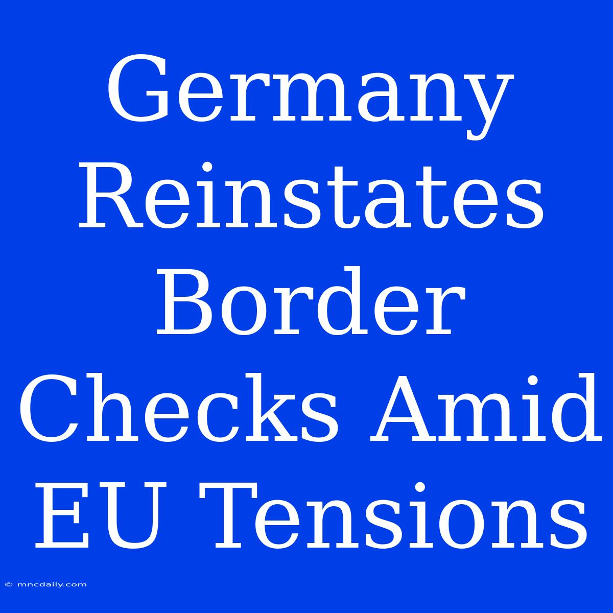 Germany Reinstates Border Checks Amid EU Tensions