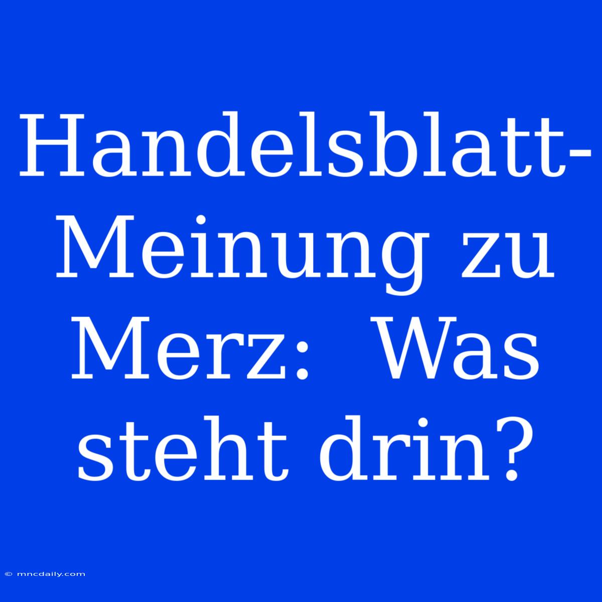 Handelsblatt-Meinung Zu Merz:  Was Steht Drin?