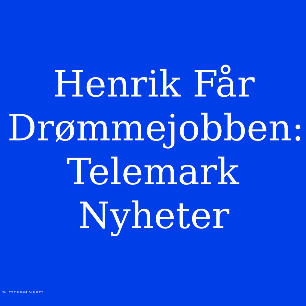 Henrik Får Drømmejobben: Telemark Nyheter 