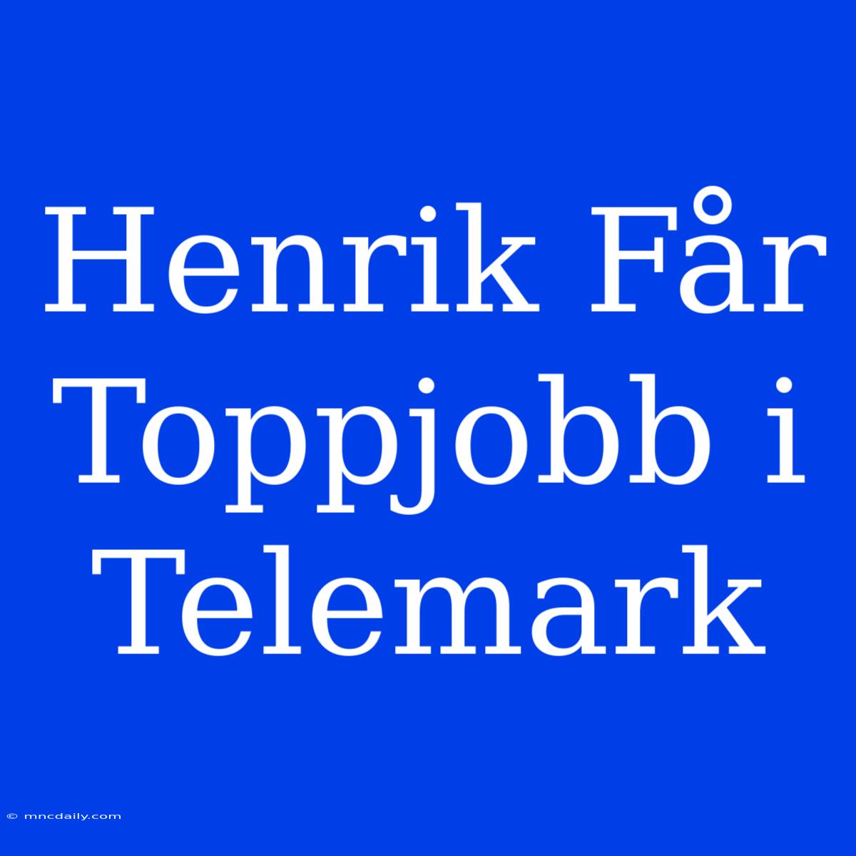 Henrik Får Toppjobb I Telemark