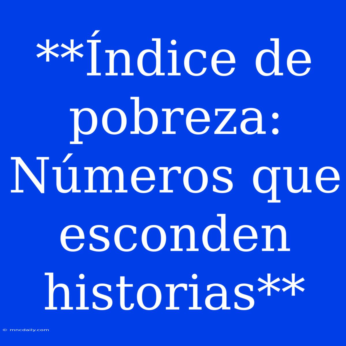 **Índice De Pobreza: Números Que Esconden Historias**