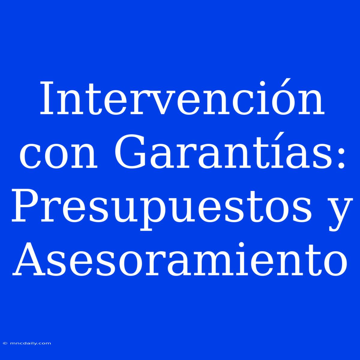 Intervención Con Garantías: Presupuestos Y Asesoramiento