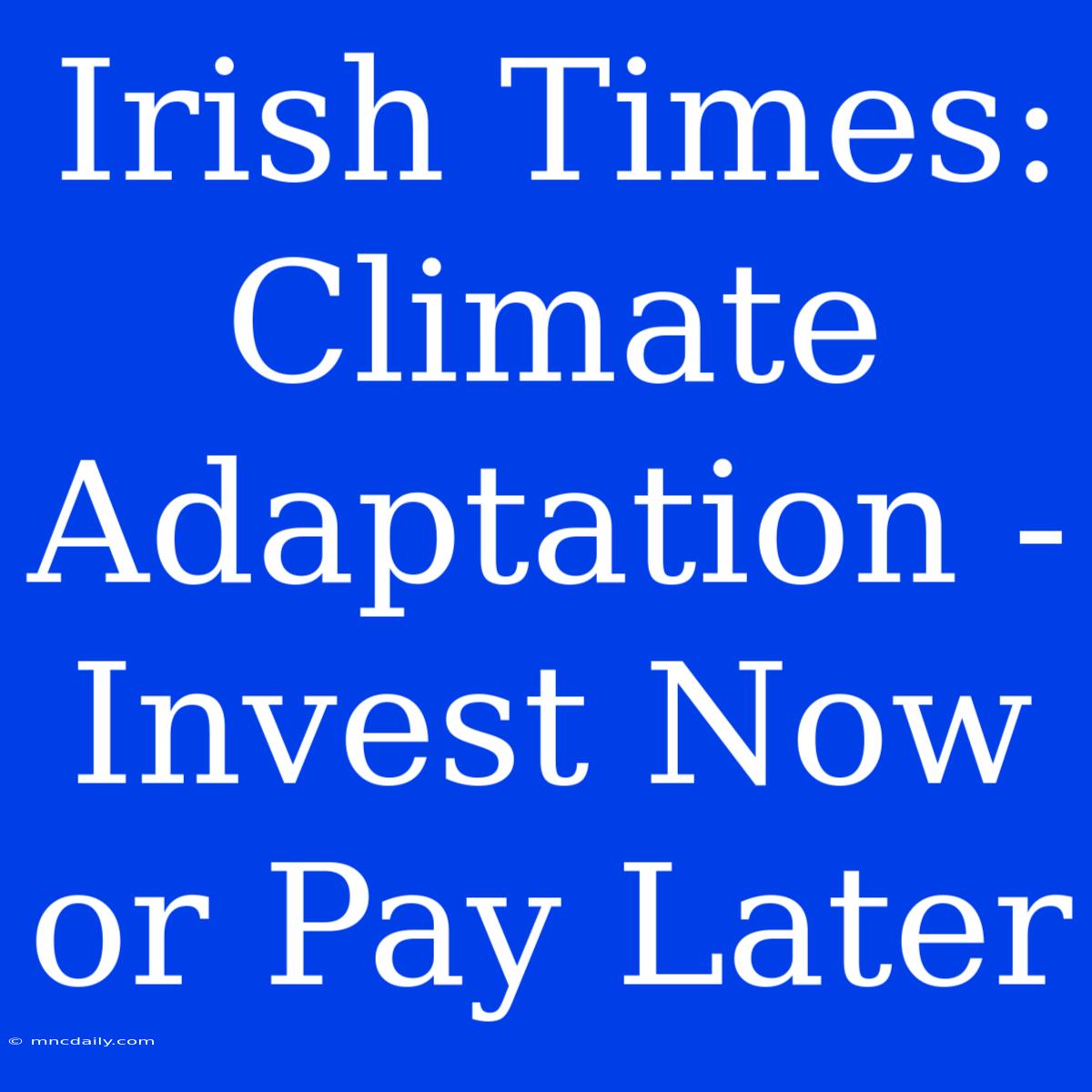 Irish Times: Climate Adaptation - Invest Now Or Pay Later