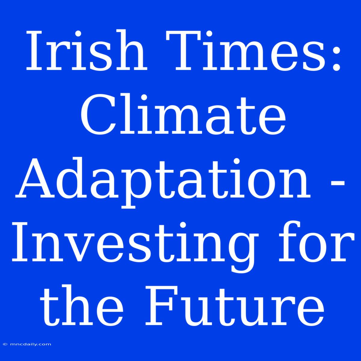 Irish Times: Climate Adaptation - Investing For The Future