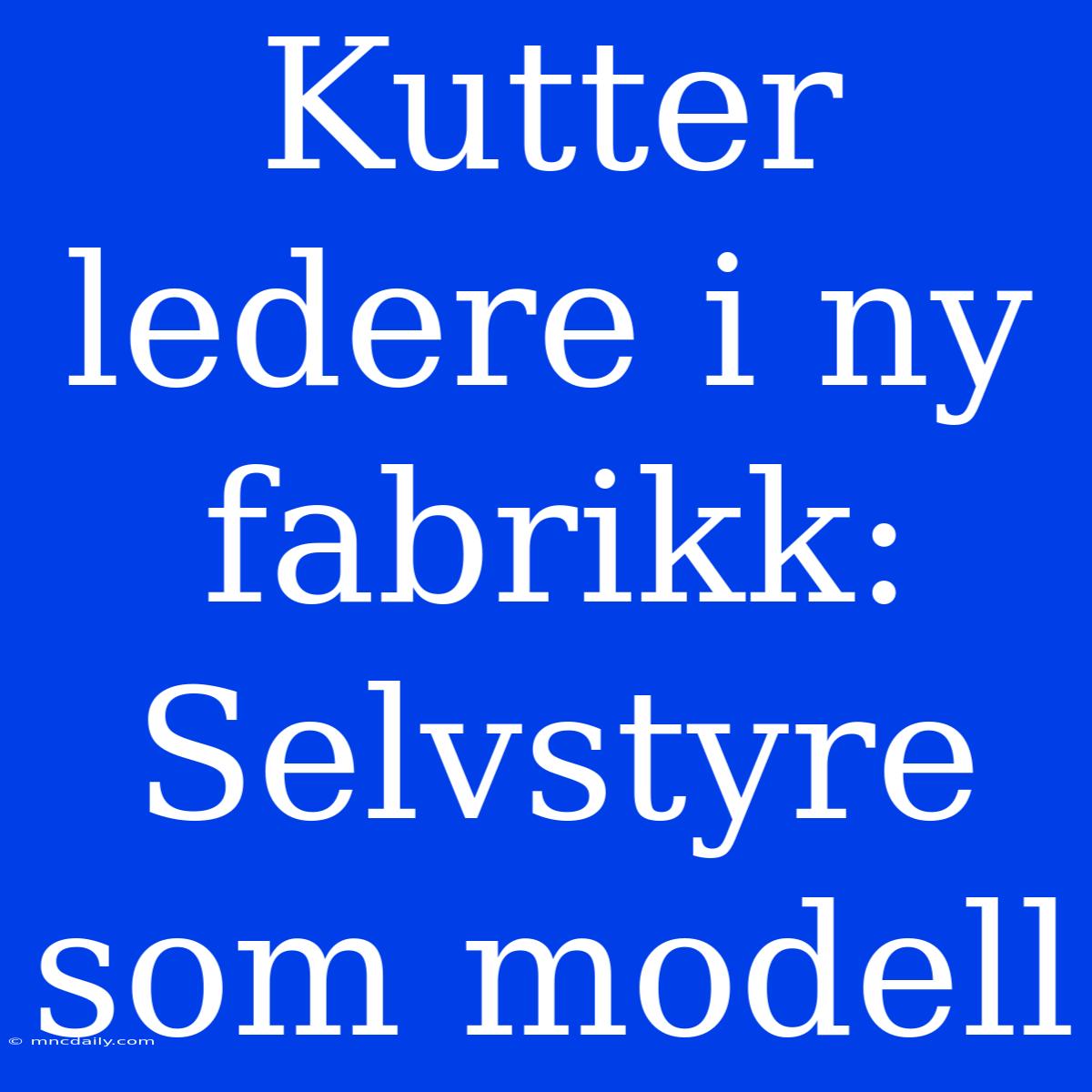 Kutter Ledere I Ny Fabrikk: Selvstyre Som Modell