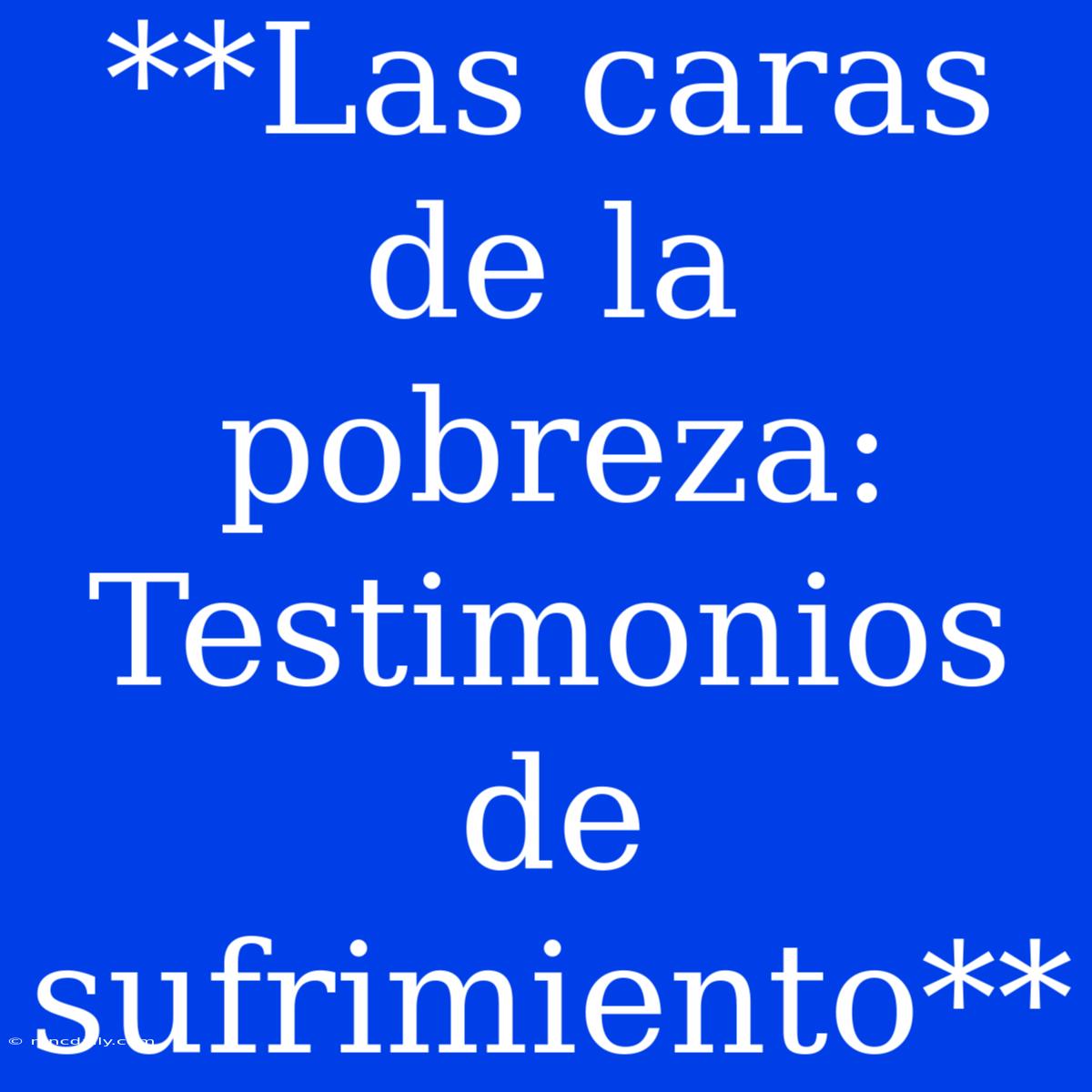 **Las Caras De La Pobreza: Testimonios De Sufrimiento**