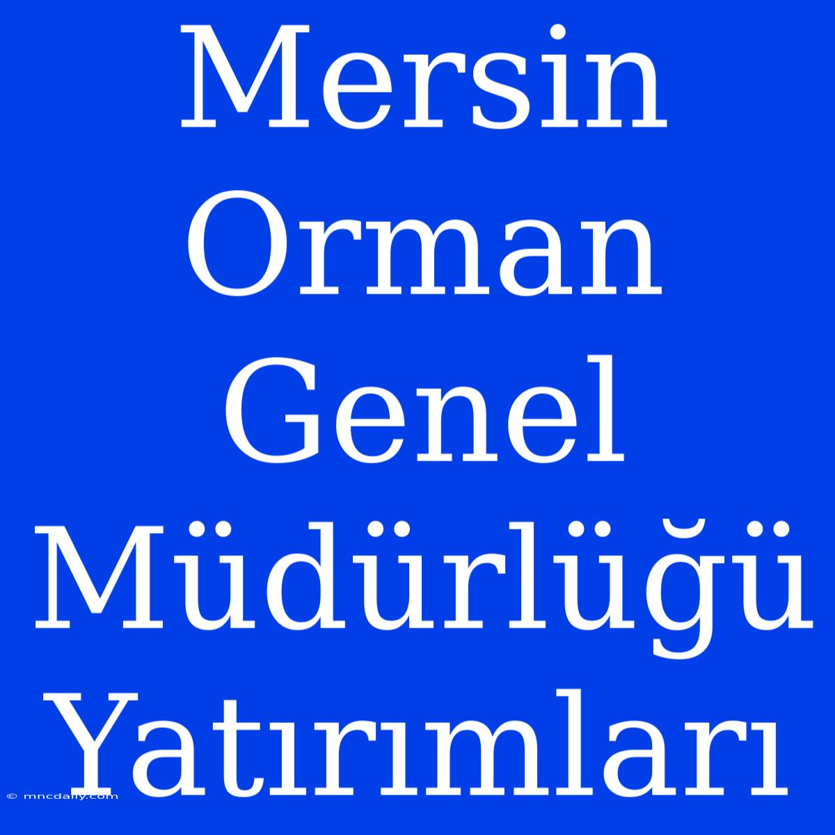 Mersin Orman Genel Müdürlüğü Yatırımları 