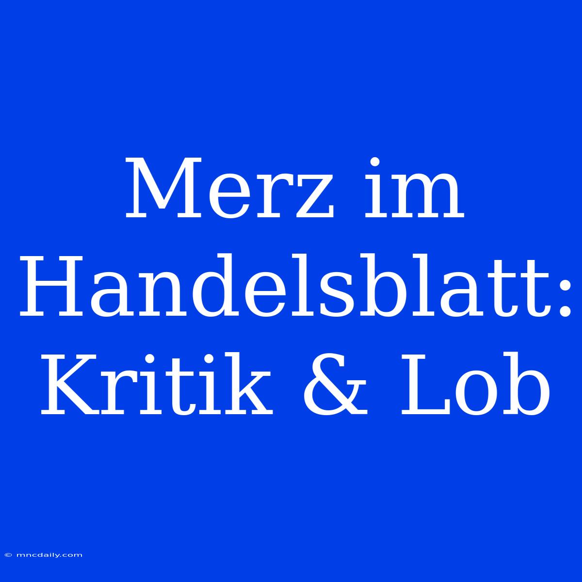 Merz Im Handelsblatt: Kritik & Lob