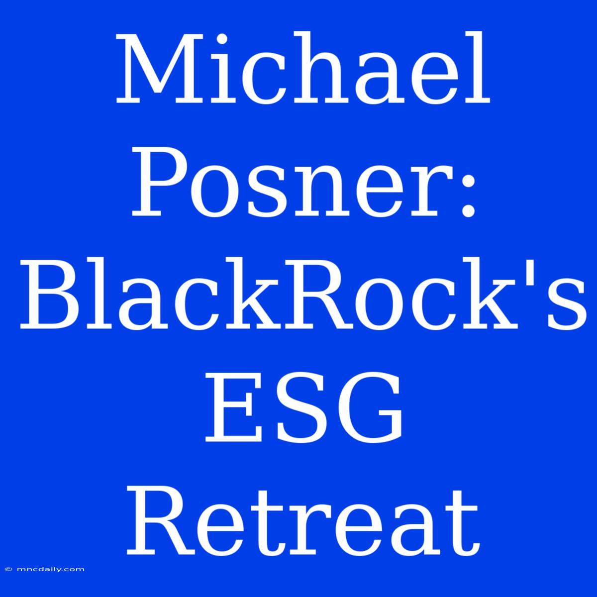 Michael Posner: BlackRock's ESG Retreat