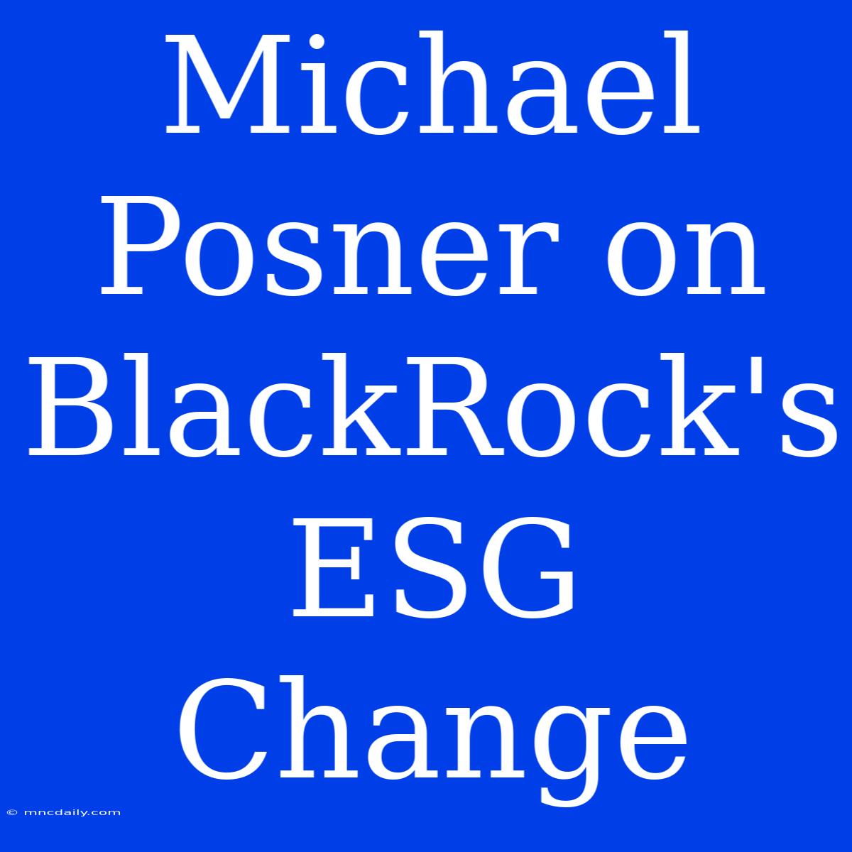 Michael Posner On BlackRock's ESG Change