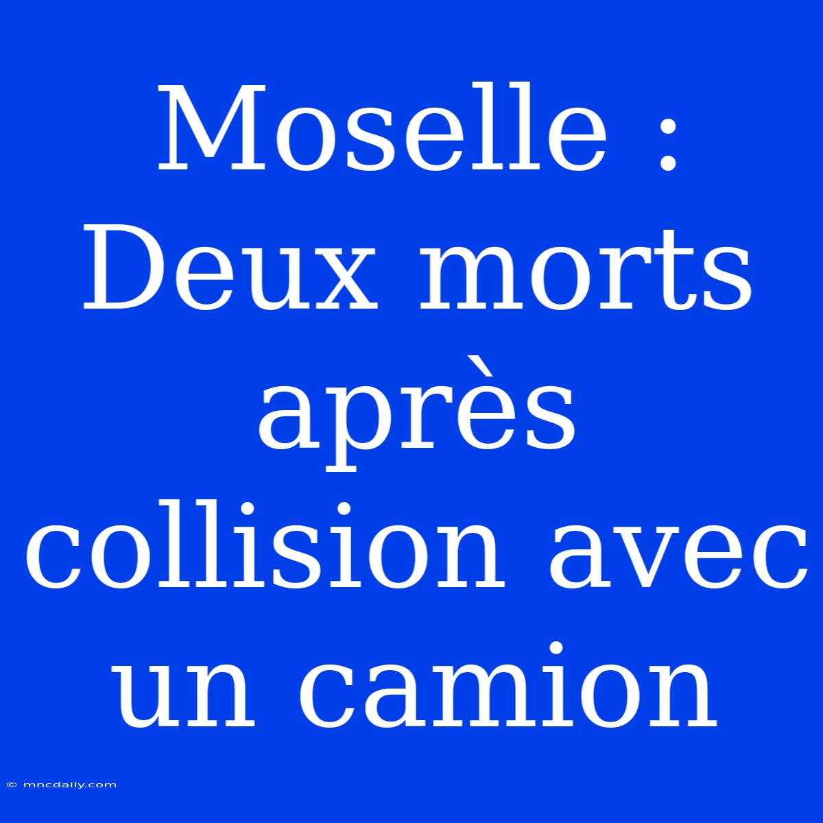 Moselle : Deux Morts Après Collision Avec Un Camion