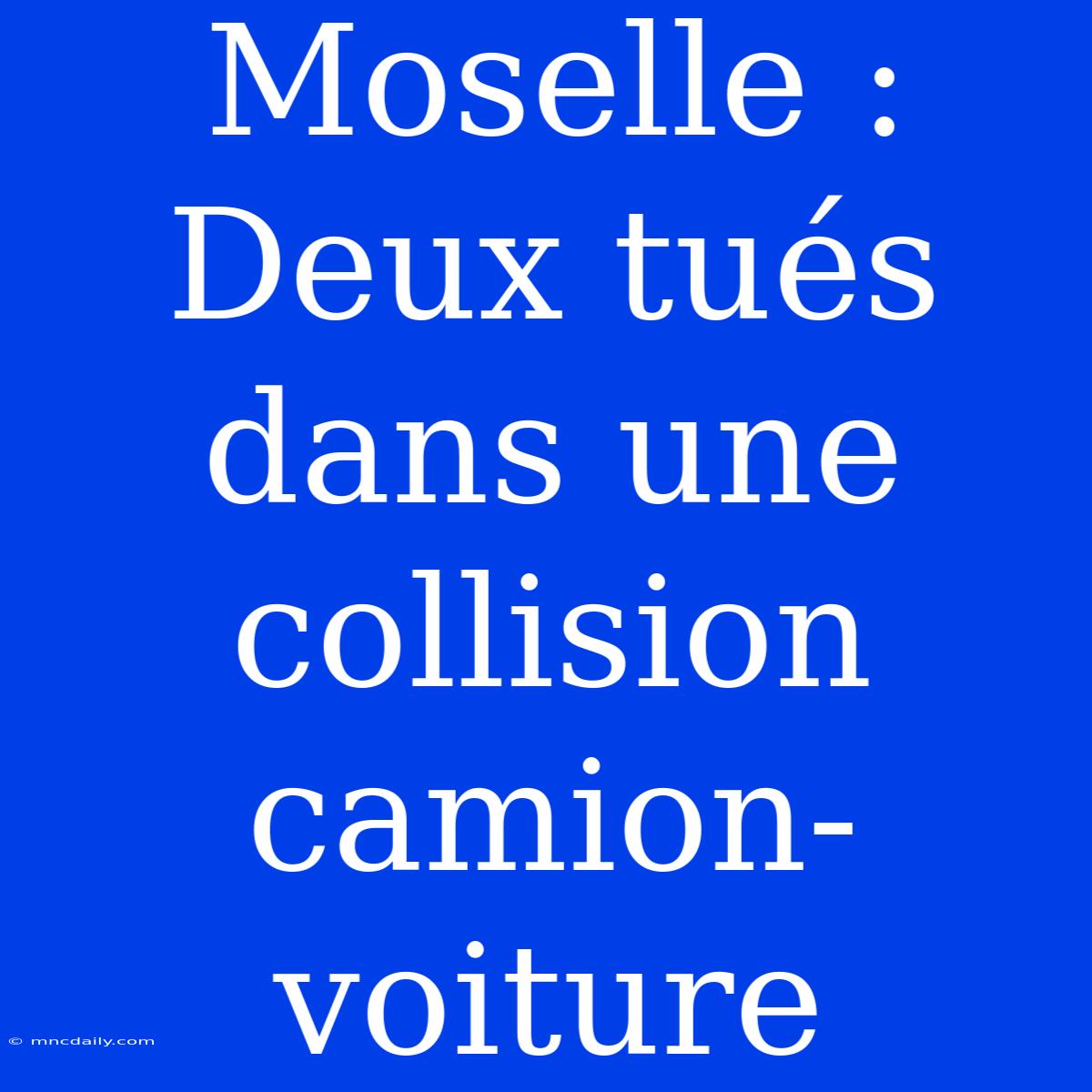 Moselle : Deux Tués Dans Une Collision Camion-voiture