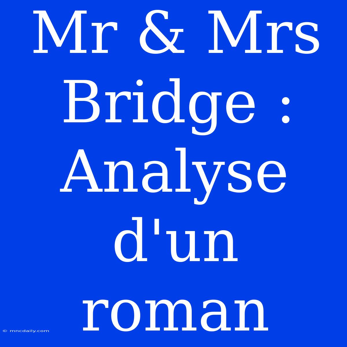 Mr & Mrs Bridge : Analyse D'un Roman