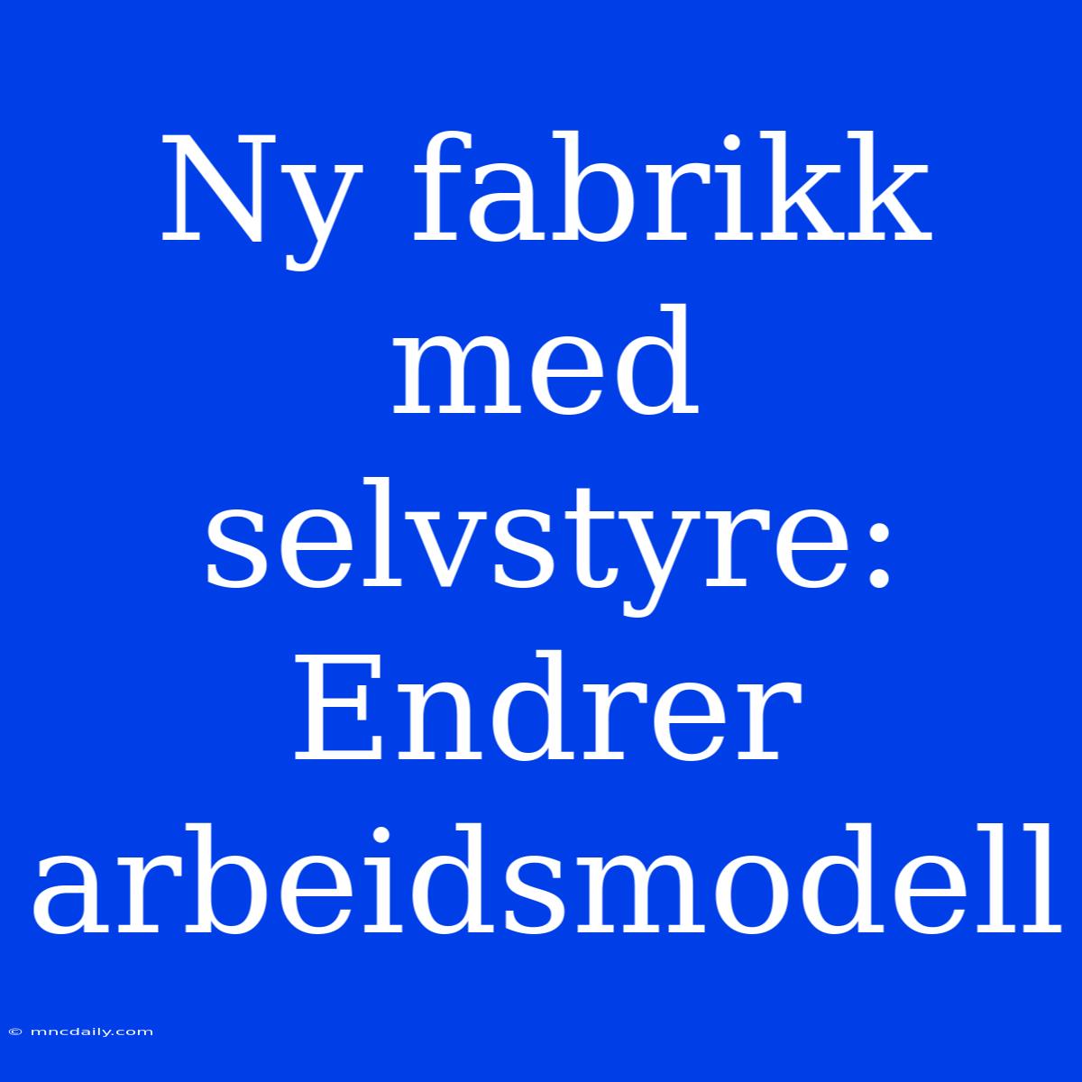 Ny Fabrikk Med Selvstyre:  Endrer Arbeidsmodell 