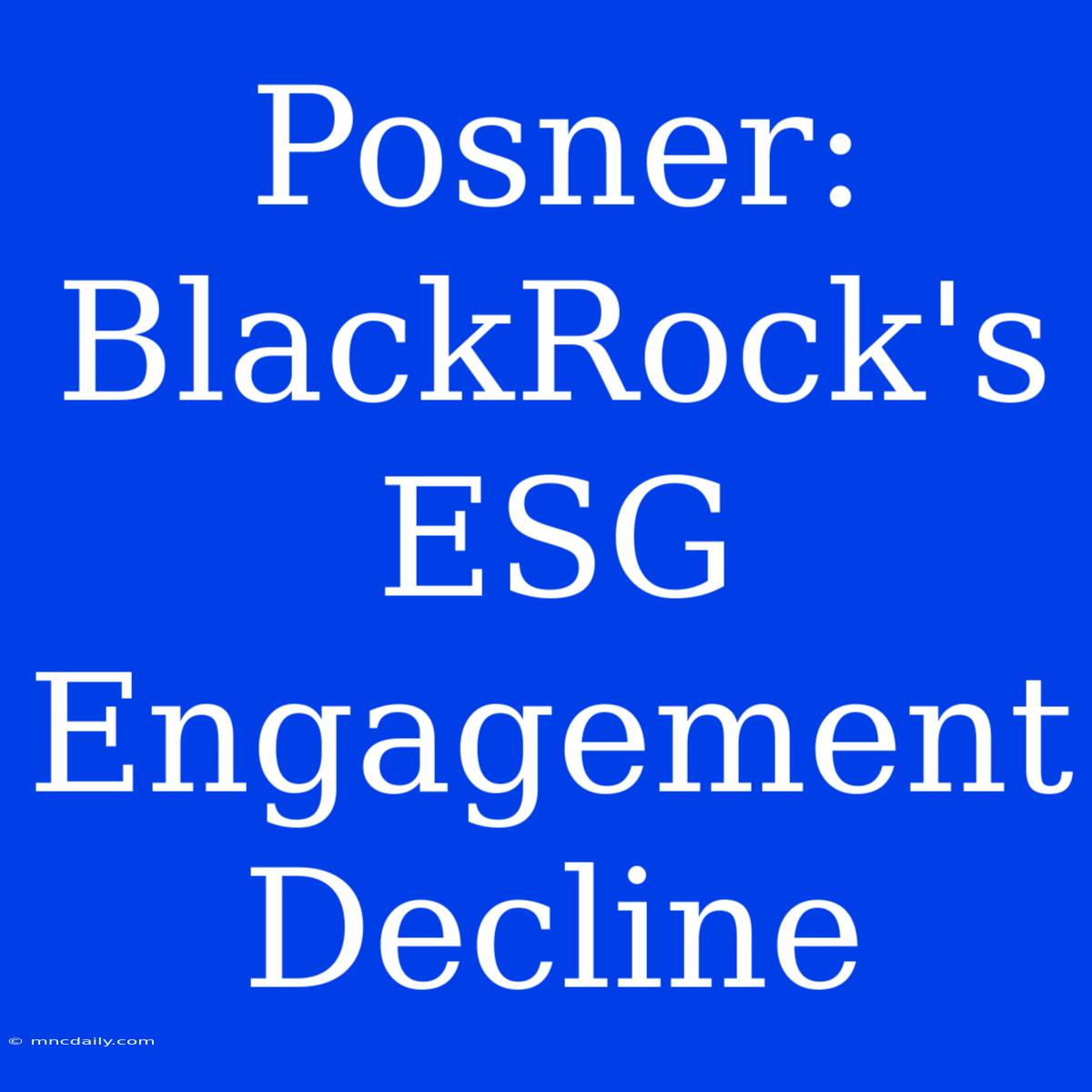 Posner: BlackRock's ESG Engagement Decline