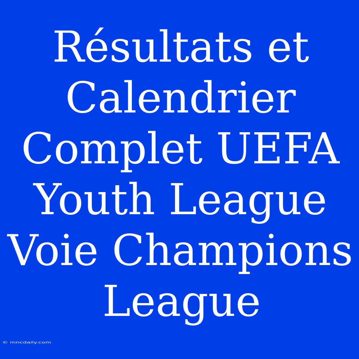 Résultats Et Calendrier Complet UEFA Youth League Voie Champions League