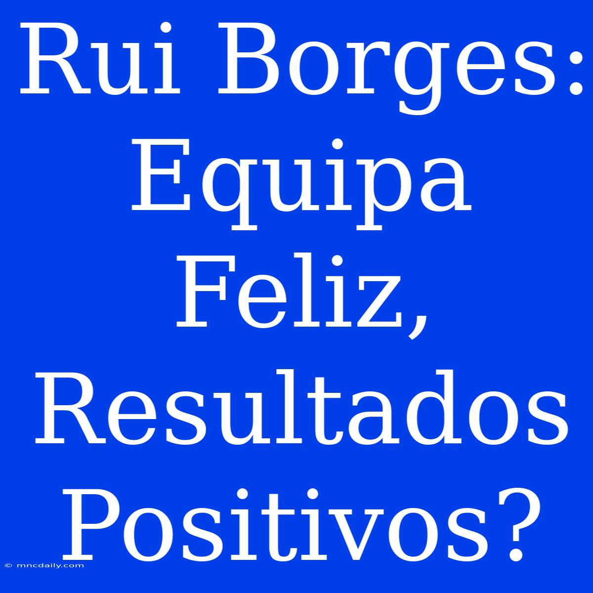 Rui Borges: Equipa Feliz, Resultados Positivos?