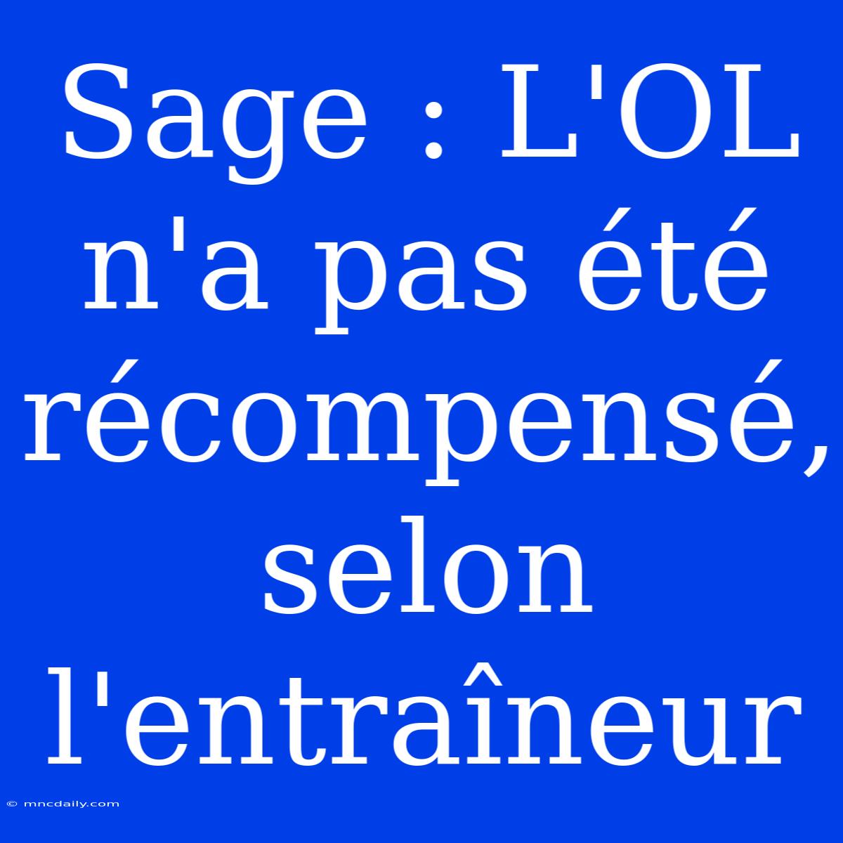 Sage : L'OL N'a Pas Été Récompensé, Selon L'entraîneur 