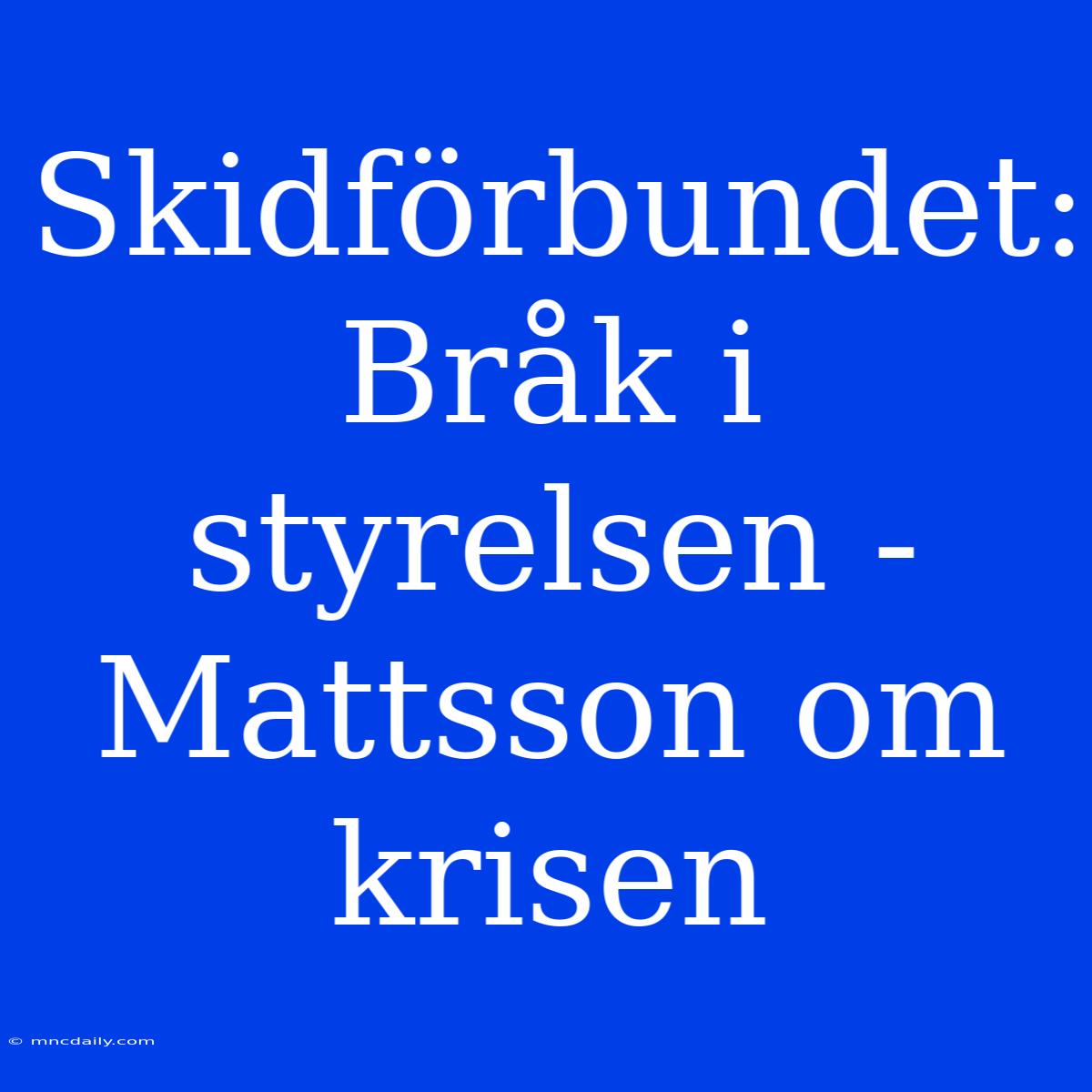 Skidförbundet: Bråk I Styrelsen - Mattsson Om Krisen