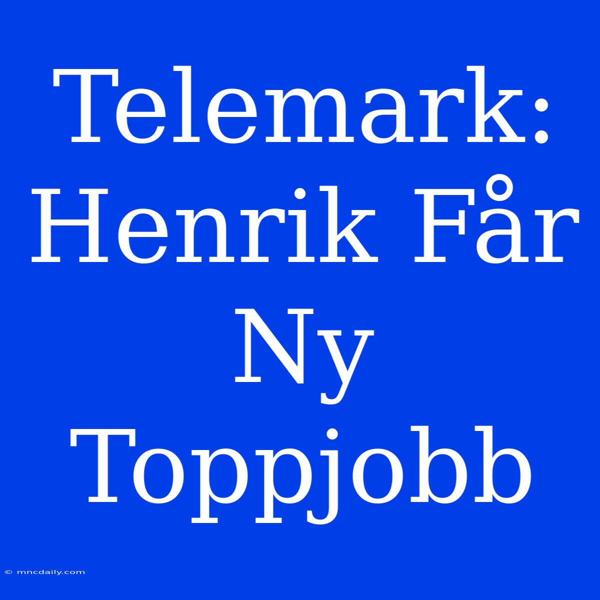 Telemark: Henrik Får Ny Toppjobb