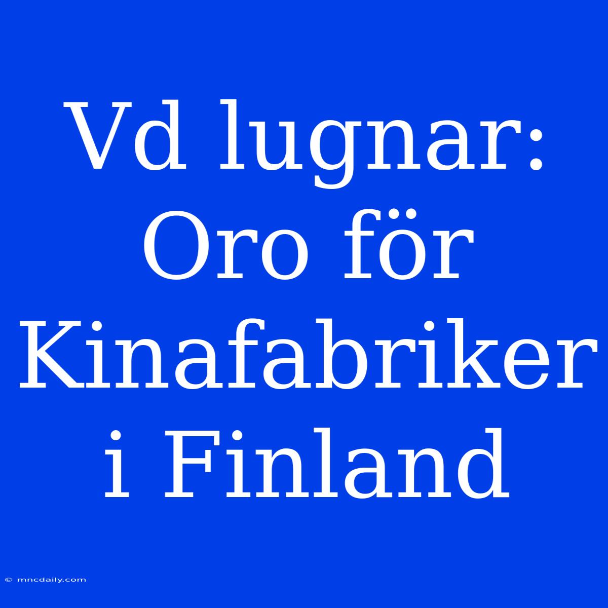 Vd Lugnar: Oro För Kinafabriker I Finland