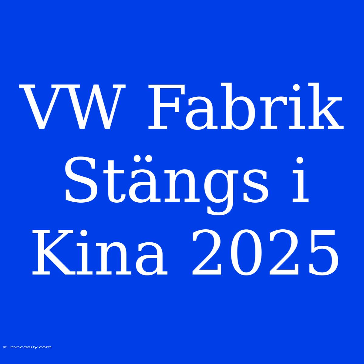 VW Fabrik Stängs I Kina 2025