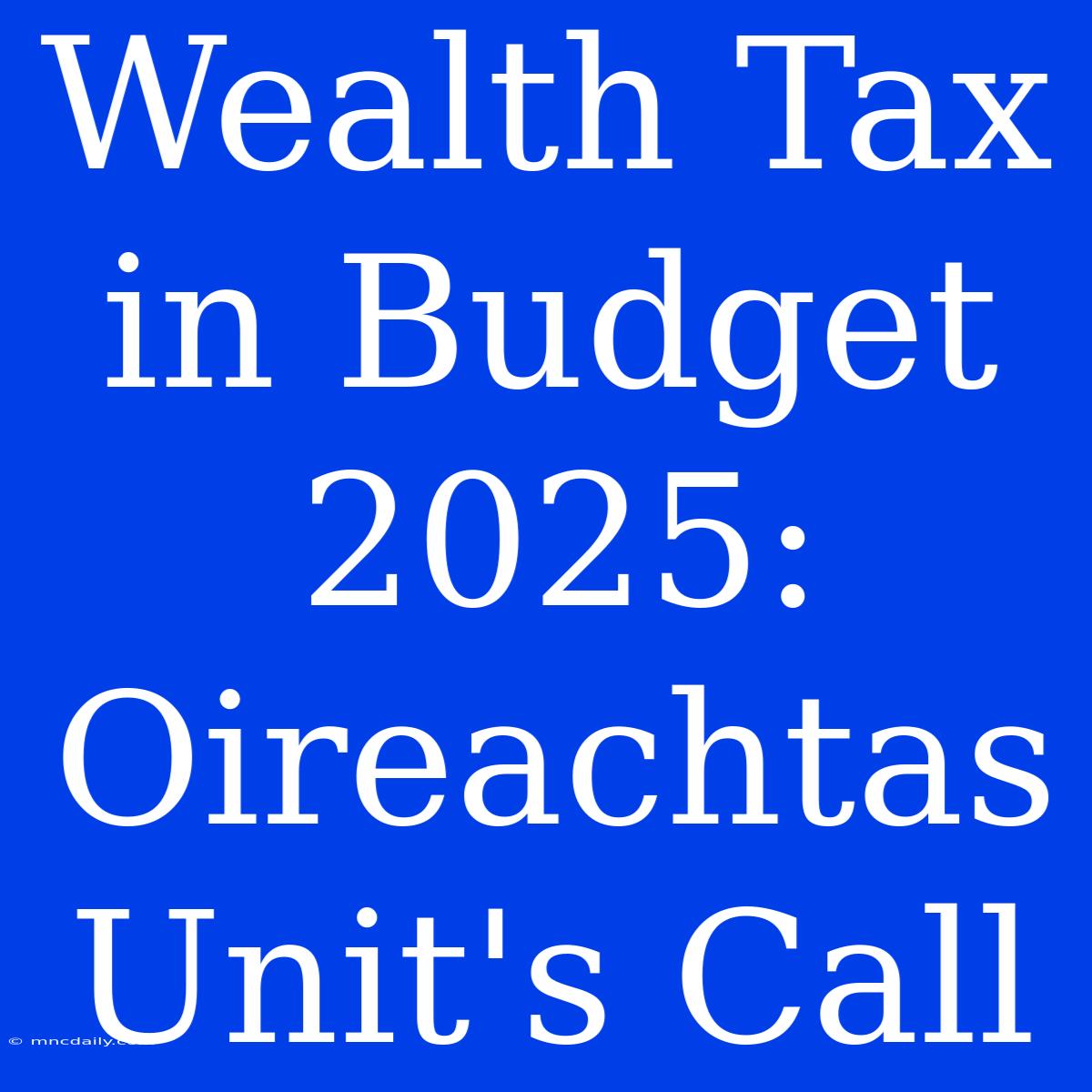 Wealth Tax In Budget 2025: Oireachtas Unit's Call